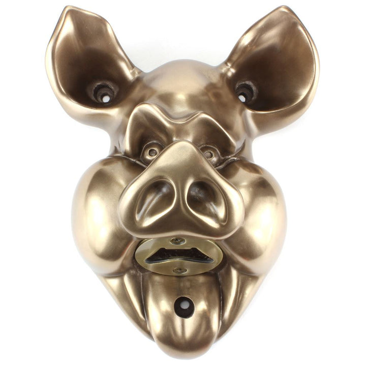 Wall Mounted Character Bottle Opener - Pig (Bronze)