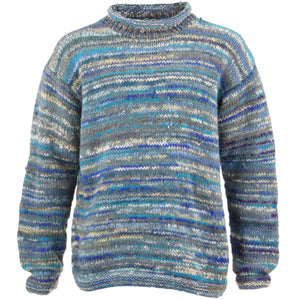 Grob gestrickter Space-Dye-Pullover aus Wolle – Blaugrau
