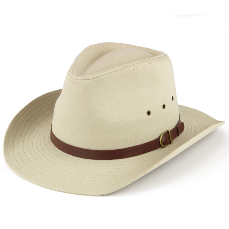 Wide Brim Cotton Cowboy Hat - Beige