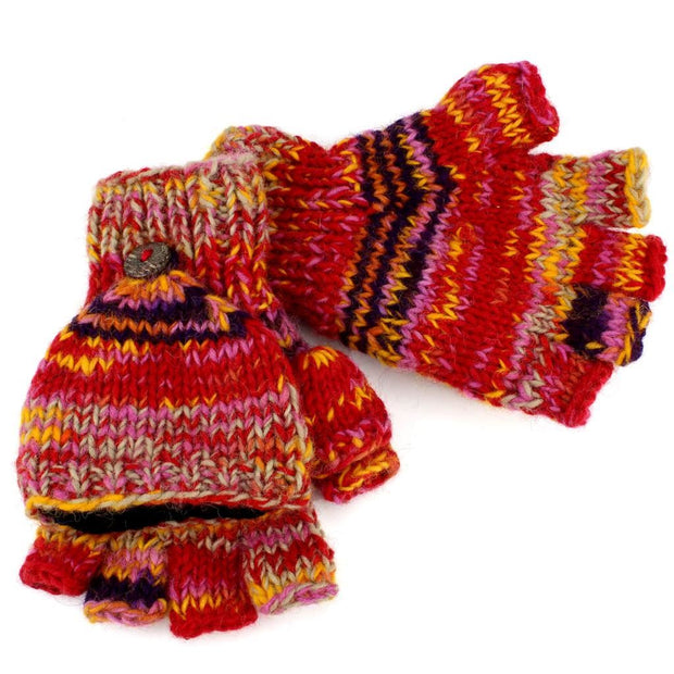 Wool Knit Fingerless Shooter Gloves - Space Dye (Red & Pink)