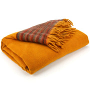 Tibetan Wool Blend Shawl Blanket - Mustard with Red & Grey Reverse