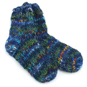 Socquettes en laine tricotées à la main - sd bleu foncé mix