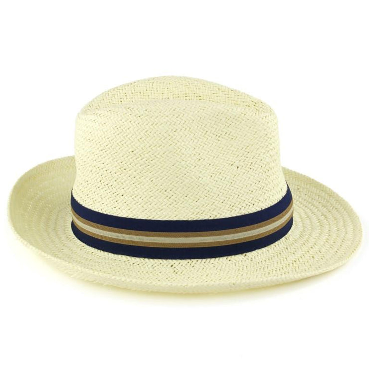 Wide Brim Straw Panama Fedora Hat  - Blue & Brown