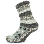 Chunky Wool Knit Abstract Pattern Slipper Socks - 17 Grey