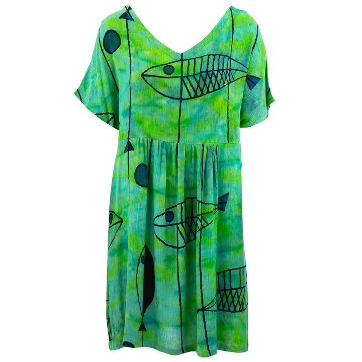 Lolo Short Shift Dress - Green Fish
