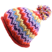 Chunky wool knit 'Zig-Zag' beanie bobble hat - Multicoloured