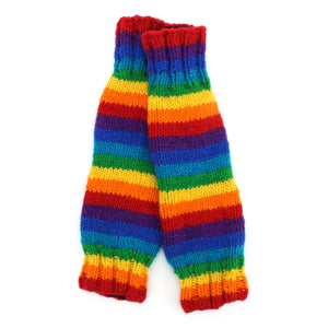 Hand Knitted Wool Leg Warmers - Stripe Rainbow 1