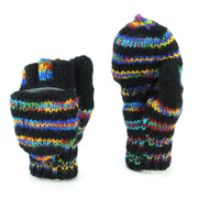 Hand Knitted Wool Shooter Gloves - Stripe Black Rainbow SD