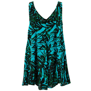 Fließendes Dolly-Kleid – tropisches Palmenblau
