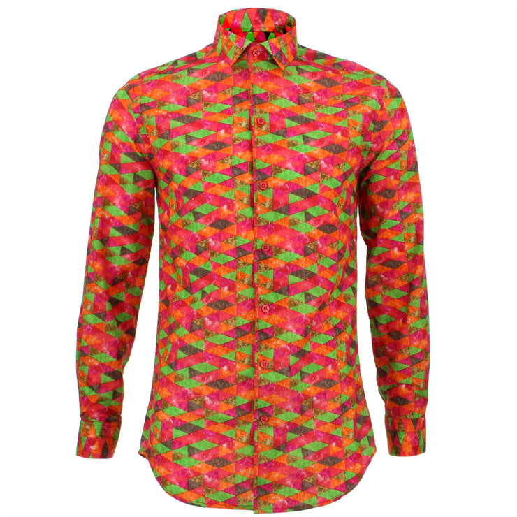 Tailored Fit Long Sleeve Shirt - Pink Green Harlequin