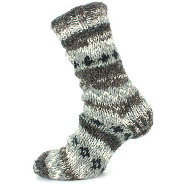 Chunky Wool Knit Abstract Pattern Fleece Lined Socks - 17 Grey