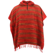 Hooded Square Poncho - Red & Gold