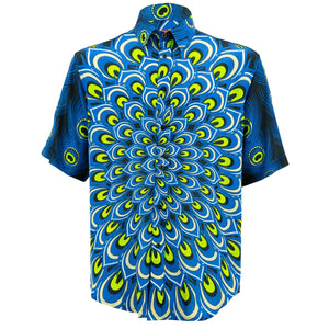 Kurzarmhemd mit normaler Passform – Pfauenmandala – Marineblau