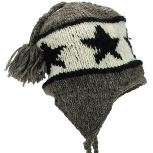Bonnet à pompon en tricot de laine - gris étoile