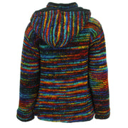 Hand Knitted Wool Hooded Jacket Cardigan Ladies Cut - SD Black Rainbow