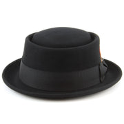 Maz 100% wool Pork pie hat with multicoloured side feather - Black