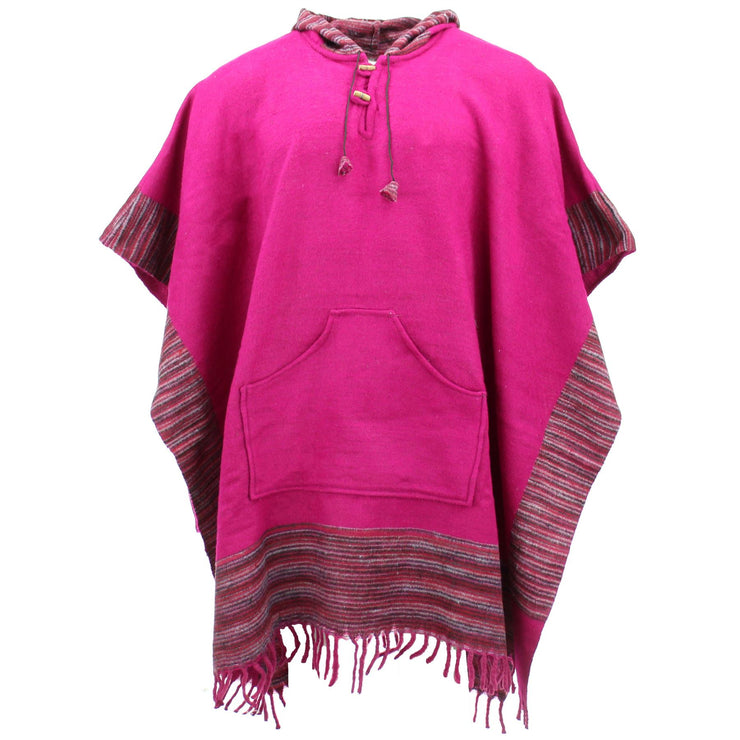 Soft Vegan Wool Hooded Tibet Poncho - Pink & Red Grey