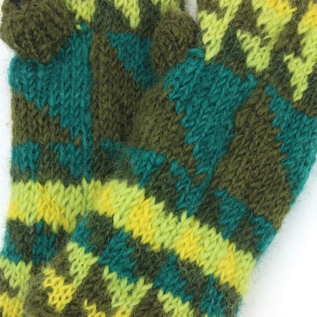 Wool Knit Arm Warmer - Triangles - Green