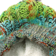 Two Tone Cable Knit Beanie Hat with Bobble - Green