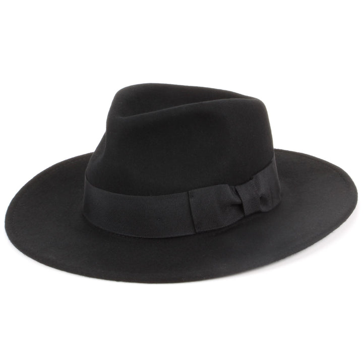 Wool felt Fedora hat with wide grosgrain band - Black