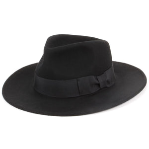 Fedora hat i uldfilt med bredt grosgrain-bånd - Sort