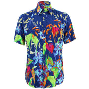 Tailored Fit Short Sleeve Shirt - Deep Blue Abstract Floral