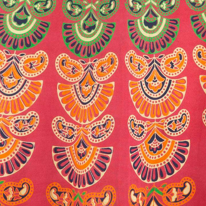 Long Maxi Wrap Skirt with Block Print Mandala - Red & Emerald Green