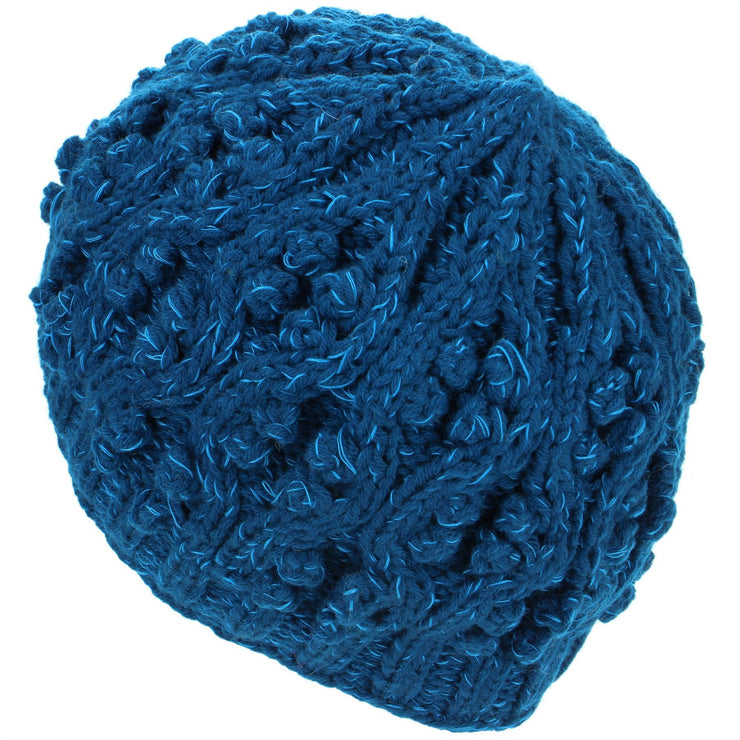 Acrylic Knit Beanie Hat - Blue