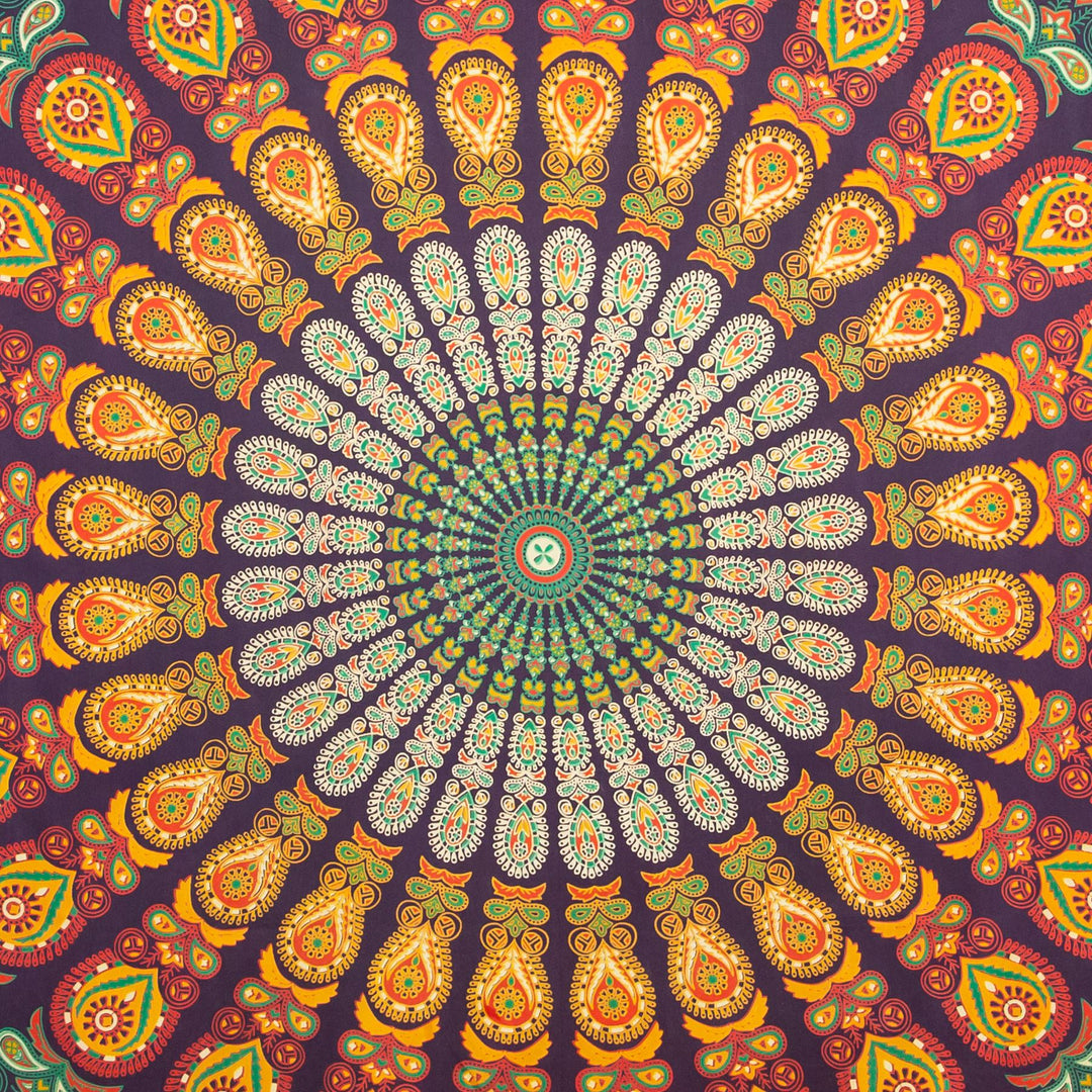 Block Printed Mandala Wall Hanging - Plum