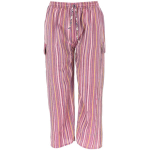 Striped Cotton Cargo Trousers Pants - Bright Pink