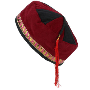Nepalese Velvet Smoking Hat - Red Black