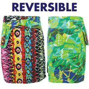 Reversible Popper Wrap Knee Length Skirt - Psychedelic Snakeskin / Camo Leaf