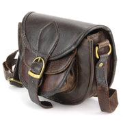 Real Leather Small Handbag - Dark Brown