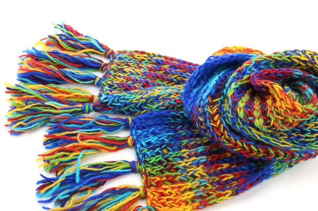 Hand Knitted Wool Scarf - SD Rainbow