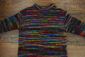 Pull en laine tricoté à la main - arc-en-ciel noir sd