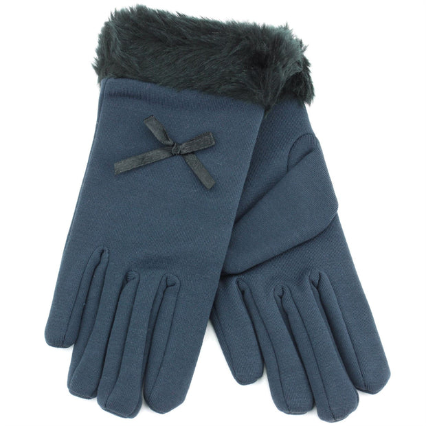 Fur Cuffs Gloves - Navy