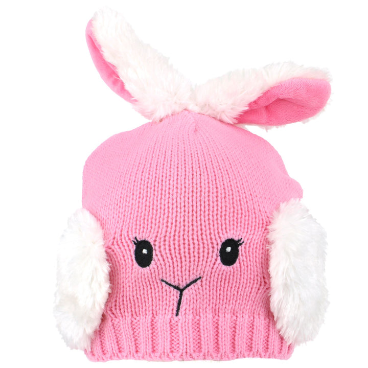 Fine Knit Animal Beanie Hat with Faux Fur Details - Rabbit