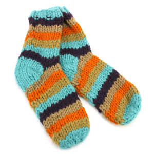 Socquettes en laine tricotées à la main - rayure rétro a