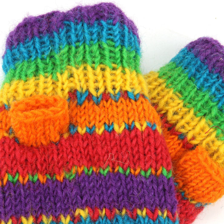 Chunky Wool Knit Arm Warmers - Stripe - Rainbow