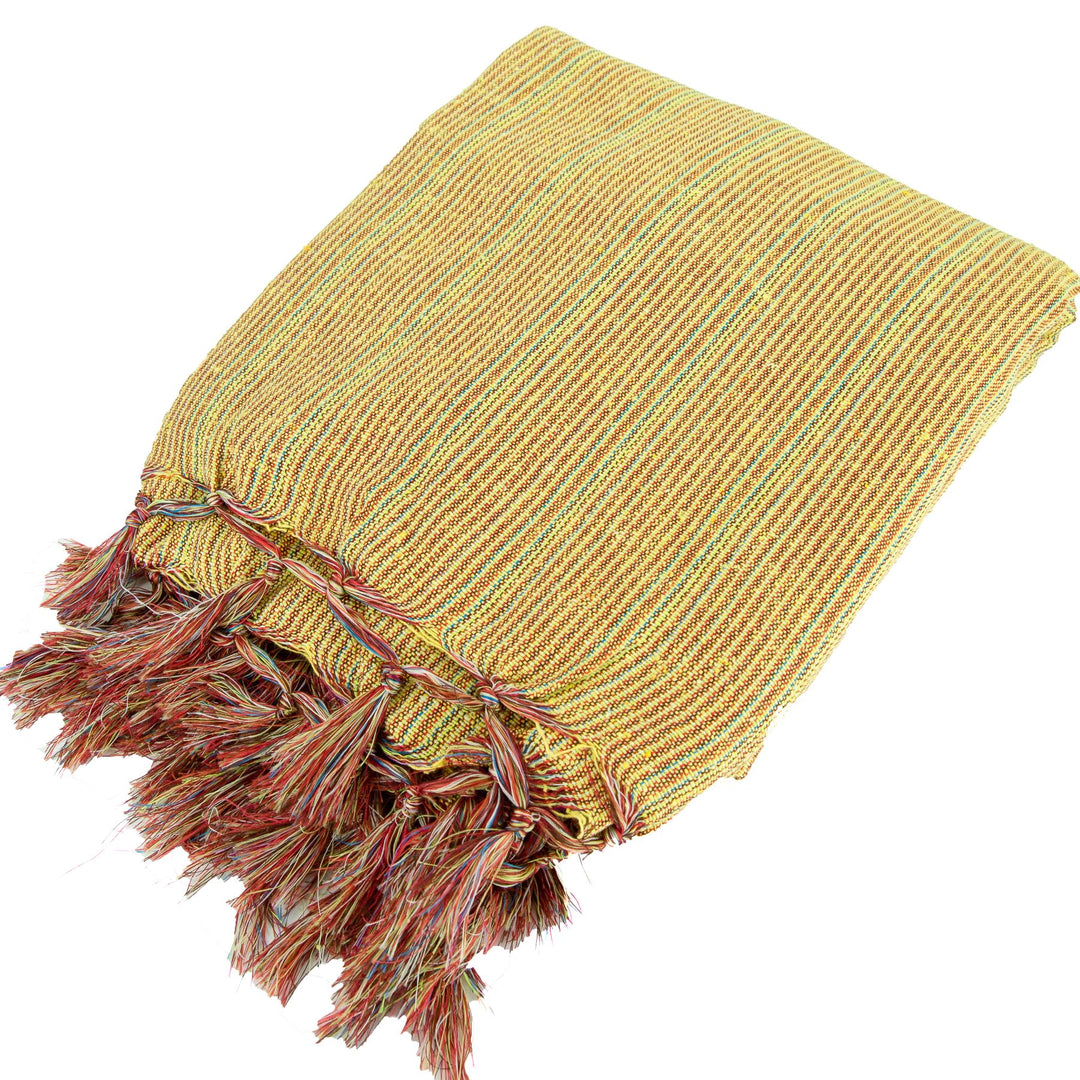Striped Cotton Blanket With Tassel Edging - Sand