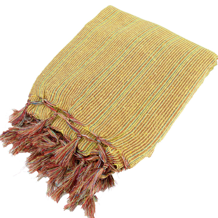 Striped Cotton Blanket With Tassel Edging - Sand