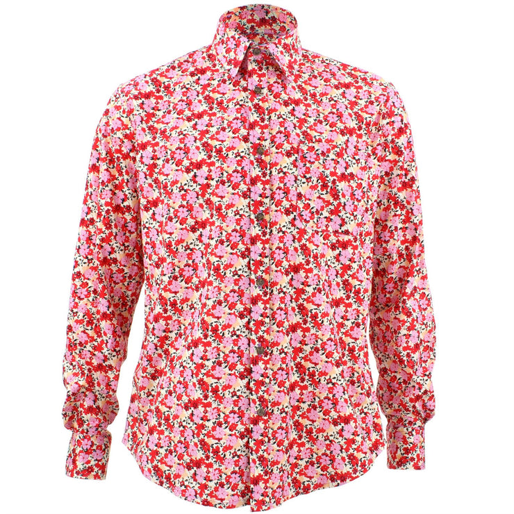 Tailored Fit Long Sleeve Shirt - Red & Pink Abstract Floral