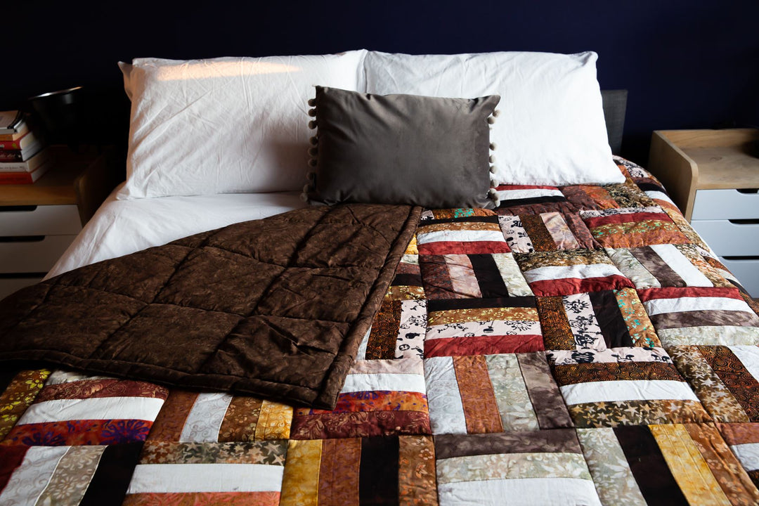 Handmade Quilted Patchwork Batik Printed Bedspread - Carob