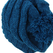Acrylic Knit Baggy Beanie Bobble Hat