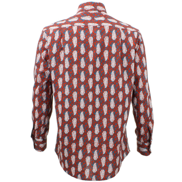 Regular Fit Long Sleeve Shirt - Red & Grey with White Feathers