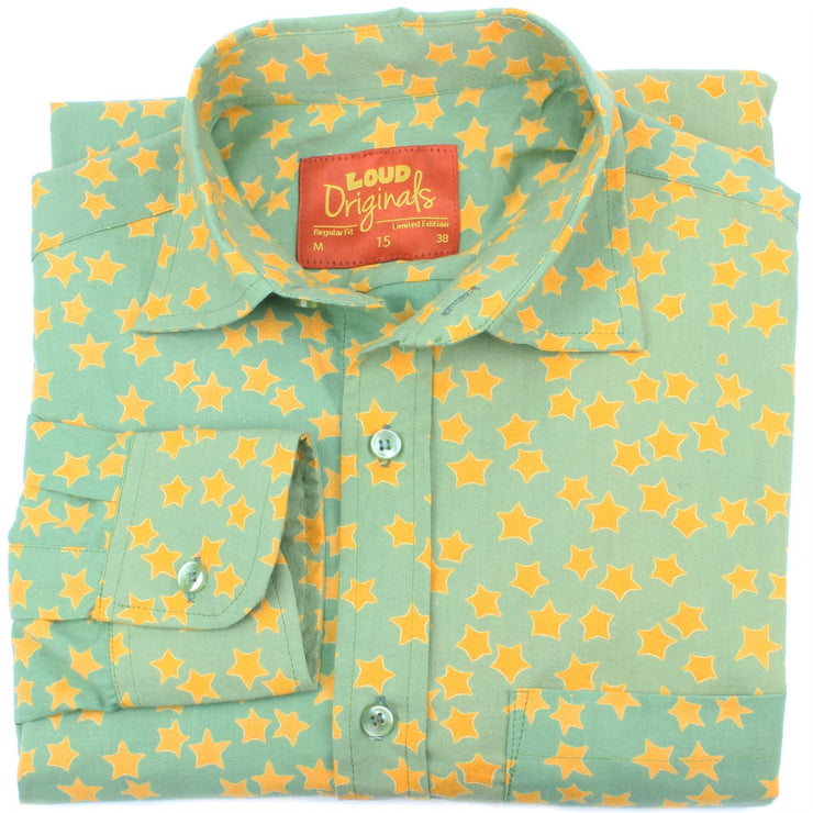 Regular Fit Long Sleeve Shirt - Green with Yellow Stars