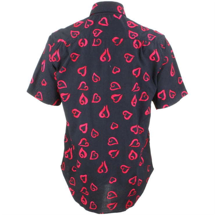 Regular Fit Short Sleeve Shirt - Red Hearts on Black