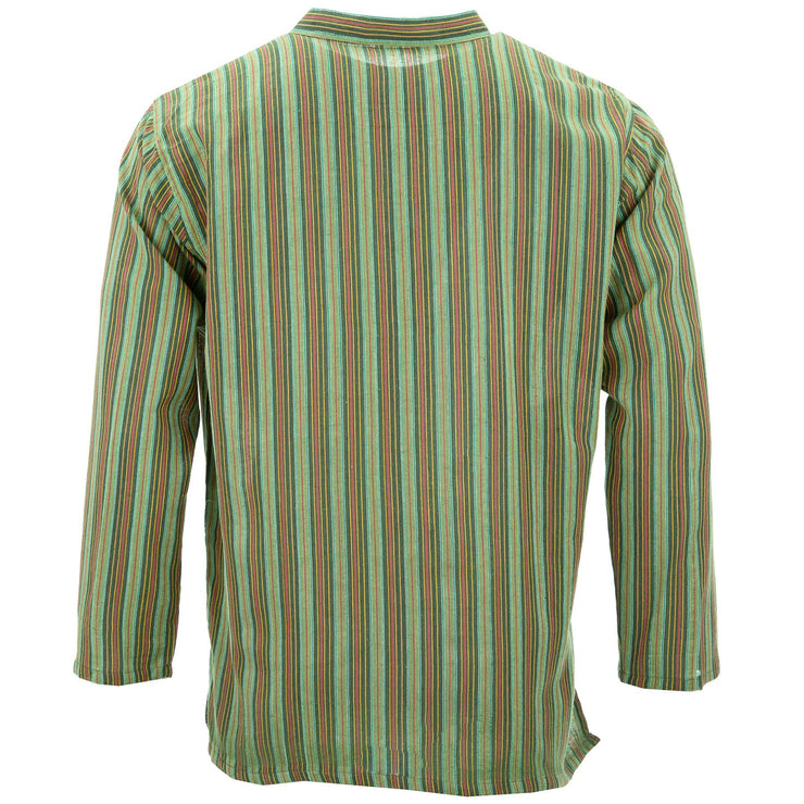Cotton Grandad Collar Shirt - Green Stripe
