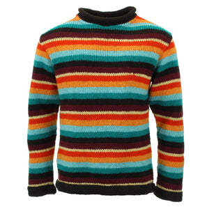 Pull en laine tricoté main - rayure rétro d