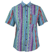 Regular Fit Short Sleeve Shirt - Blue Purple & Green